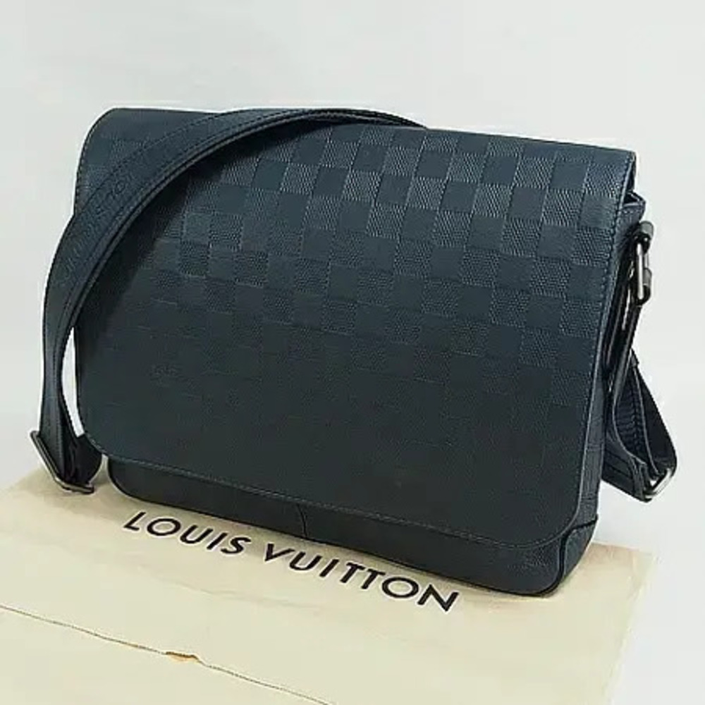 Louis Vuitton Damier Infini District Shoulder Bag Canvas Leather Blue